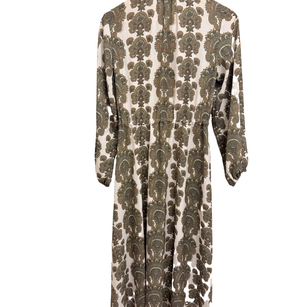 Cara Cara Tanglewood Dress Green Paisley Ruffled Neckline Drawstring Waist M - Picture 7 of 8